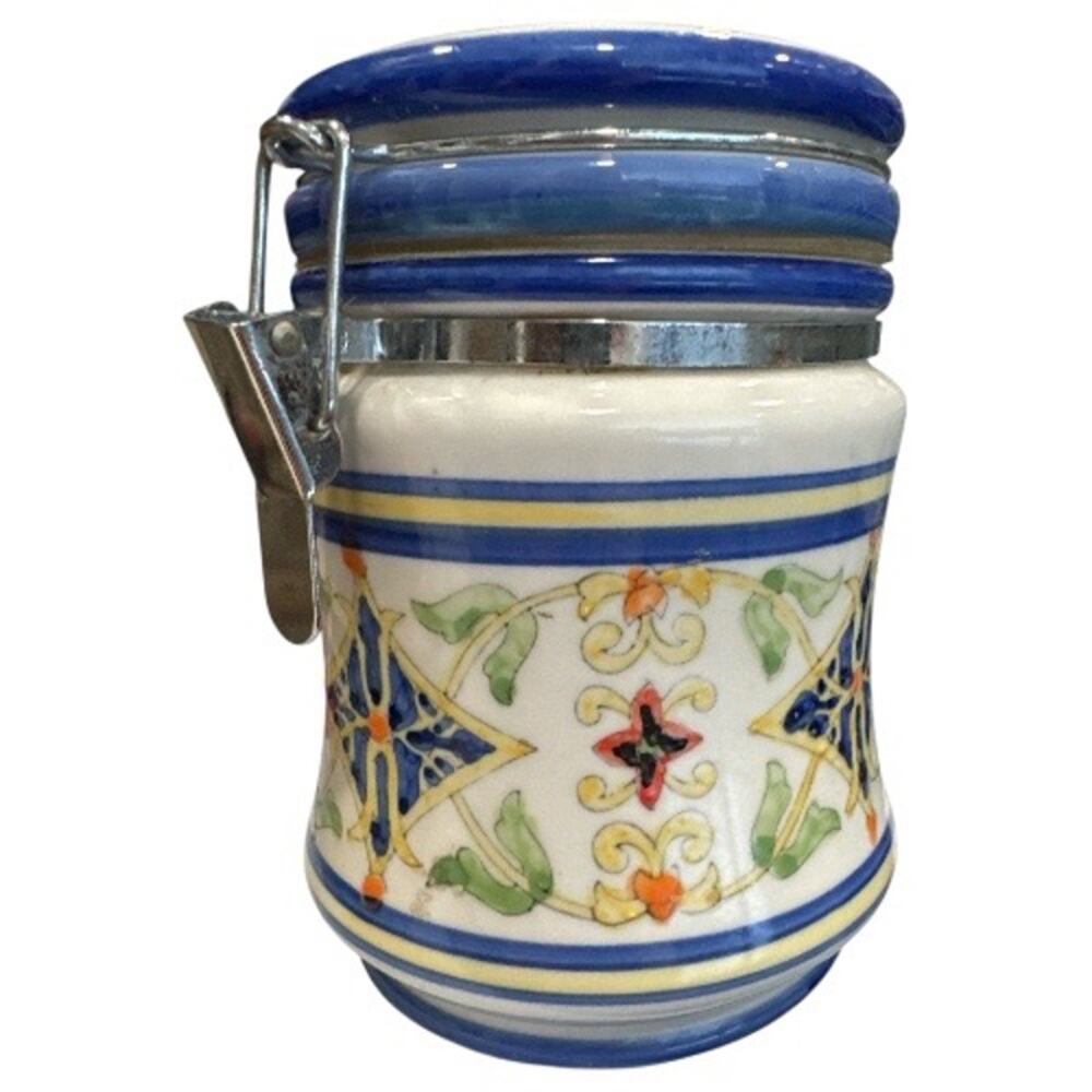 Vintage Floral Print Porcelain Canister Tight Clamp Lid - Picture 4 of 10